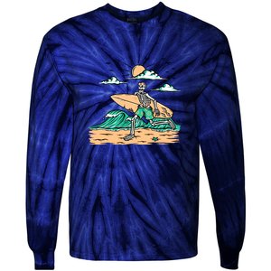 Surfing Get Ready To Surf Funny Skeleton Holiday Gift Tie-Dye Long Sleeve Shirt