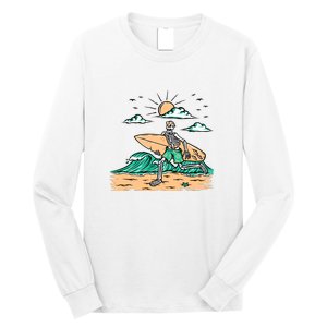 Surfing Get Ready To Surf Funny Skeleton Holiday Gift Long Sleeve Shirt