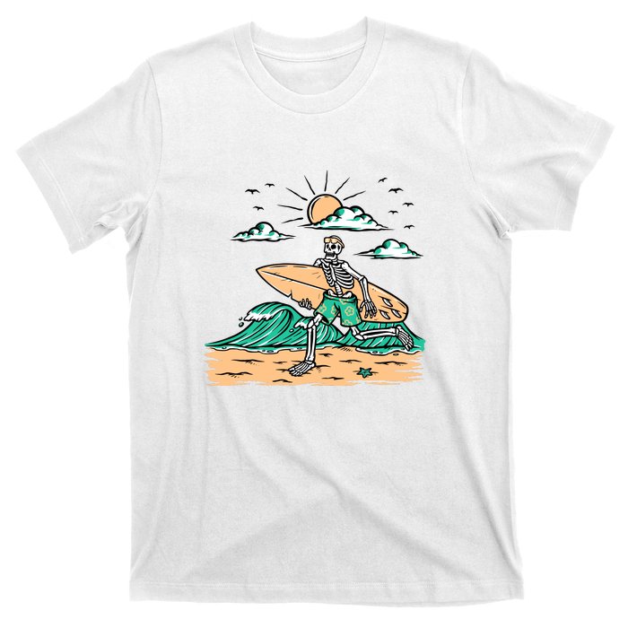 Surfing Get Ready To Surf Funny Skeleton Holiday Gift T-Shirt