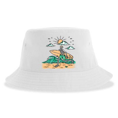 Surfing Get Ready To Surf Funny Skeleton Holiday Gift Sustainable Bucket Hat