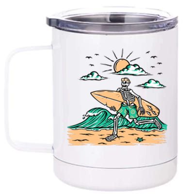 Surfing Get Ready To Surf Funny Skeleton Holiday Gift 12 oz Stainless Steel Tumbler Cup