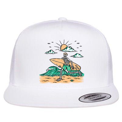 Surfing Get Ready To Surf Funny Skeleton Holiday Gift Flatbill Hat