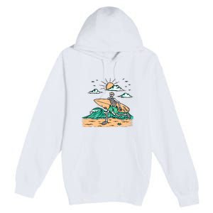 Surfing Get Ready To Surf Funny Skeleton Holiday Gift Premium Pullover Hoodie