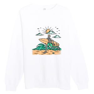 Surfing Get Ready To Surf Funny Skeleton Holiday Gift Premium Crewneck Sweatshirt