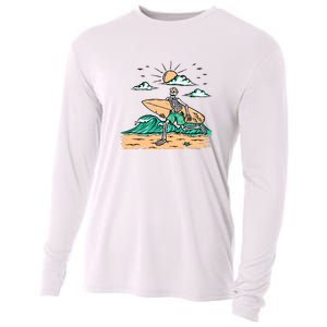 Surfing Get Ready To Surf Funny Skeleton Holiday Gift Cooling Performance Long Sleeve Crew