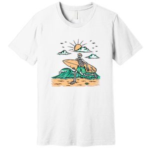 Surfing Get Ready To Surf Funny Skeleton Holiday Gift Premium T-Shirt