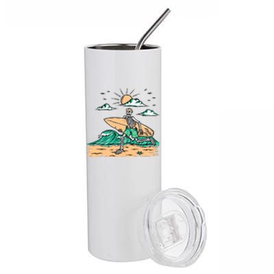 Surfing Get Ready To Surf Funny Skeleton Holiday Gift Stainless Steel Tumbler