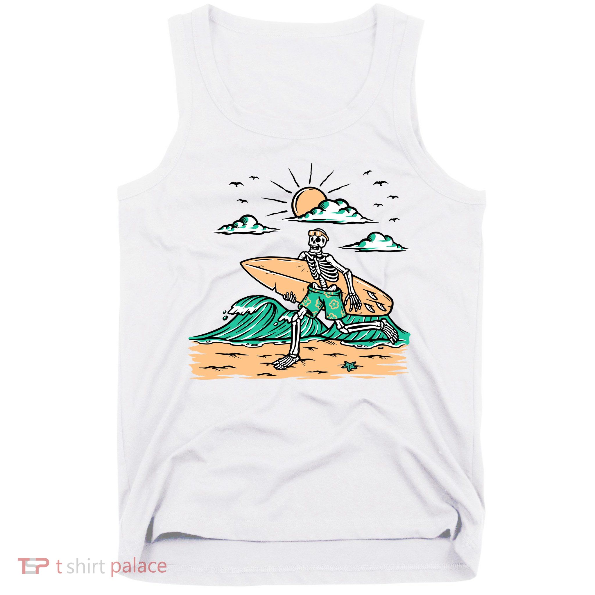 Surfing Get Ready To Surf Funny Skeleton Holiday Gift Tank Top
