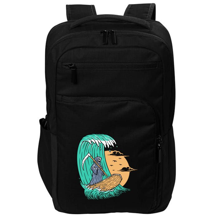 Surfing Grim Reaper Surfer Funny Skeleton Holiday Gift Impact Tech Backpack