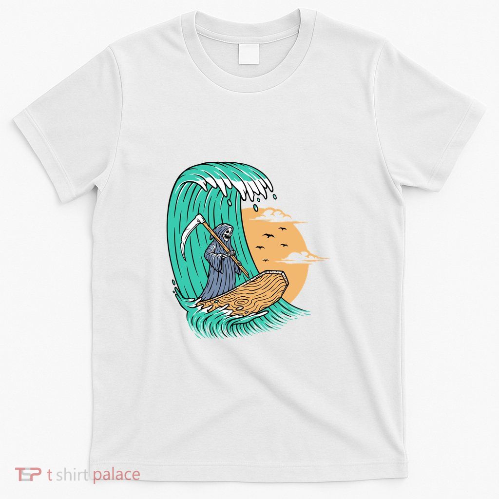 Surfing Grim Reaper Surfer Funny Skeleton Holiday Gift T-Shirt