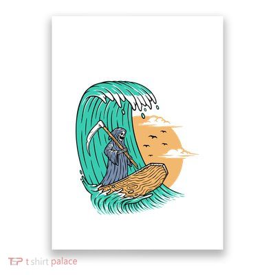 Surfing Grim Reaper Surfer Funny Skeleton Holiday Gift Poster