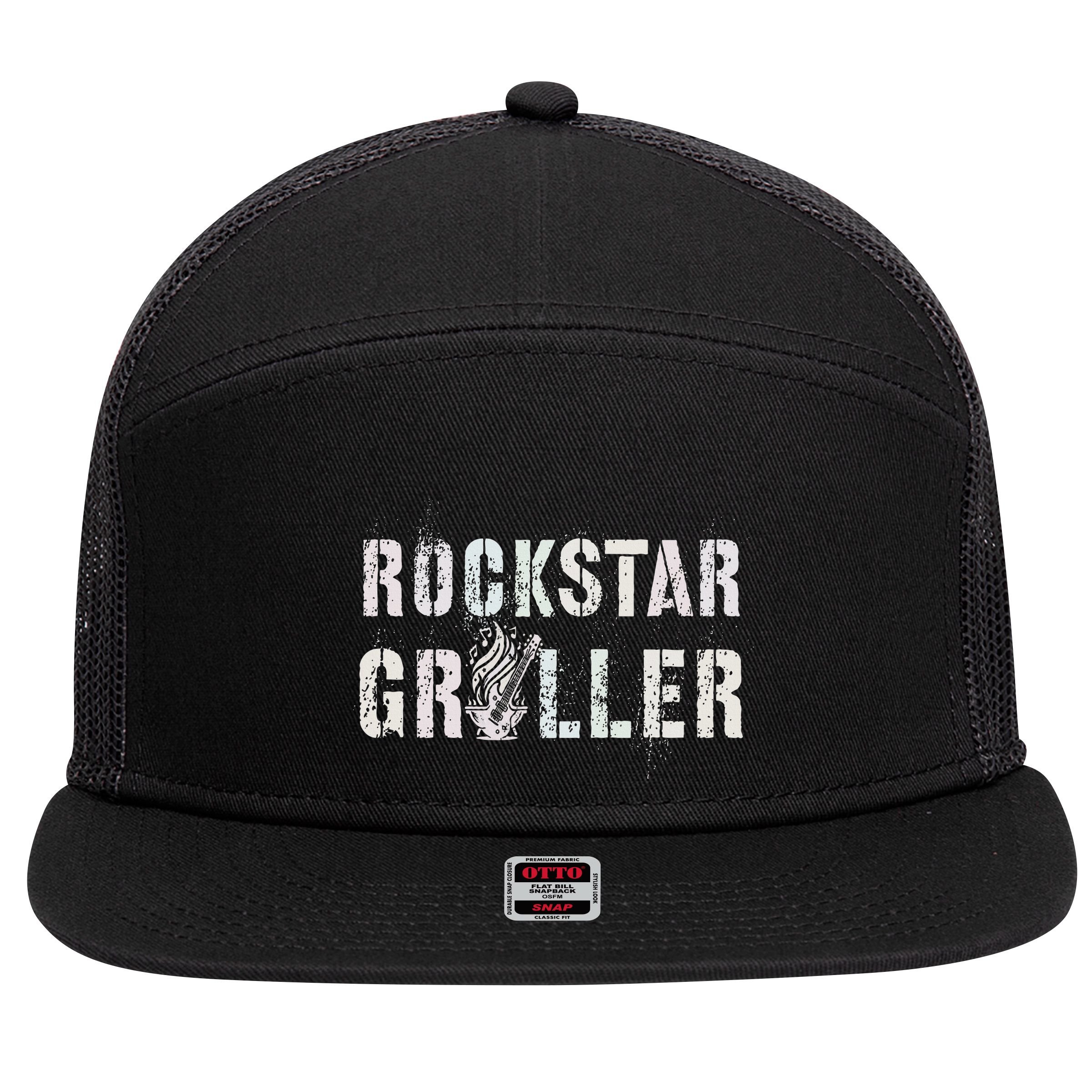 Summer Grilling Rockstar Griller Pit Dad Patio Meat Gangster 7 Panel Mesh Trucker Snapback Hat