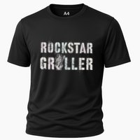 Summer Grilling Rockstar Griller Pit Dad Patio Meat Gangster Cooling Performance Crew T-Shirt