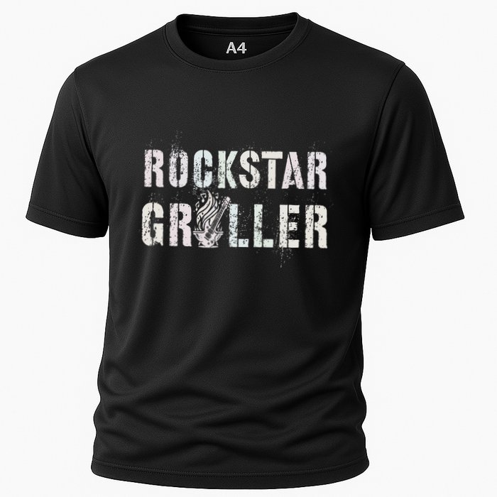 Summer Grilling Rockstar Griller Pit Dad Patio Meat Gangster Cooling Performance Crew T-Shirt