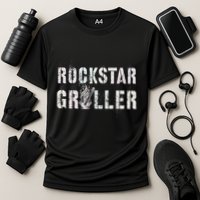 Summer Grilling Rockstar Griller Pit Dad Patio Meat Gangster Cooling Performance Crew T-Shirt