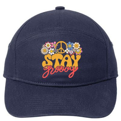 Stay Groovy Retro 70s 80s Floral Graphic Mama Mom Smile 7-Panel Snapback Hat