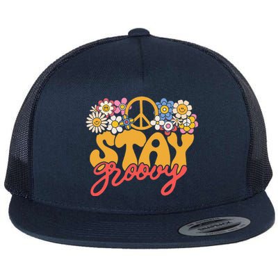 Stay Groovy Retro 70s 80s Floral Graphic Mama Mom Smile Flat Bill Trucker Hat