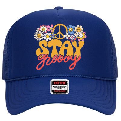 Stay Groovy Retro 70s 80s Floral Graphic Mama Mom Smile High Crown Mesh Back Trucker Hat