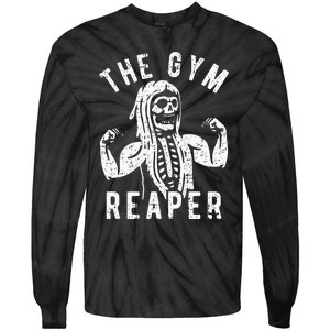 Spooky Gym Reaper Costume for Fitness Enthusiasts Tie-Dye Long Sleeve Shirt