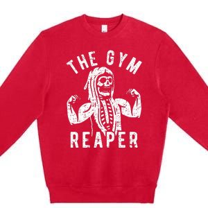 Spooky Gym Reaper Costume for Fitness Enthusiasts Premium Crewneck Sweatshirt