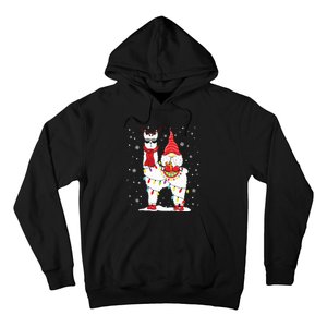 Santa Gnomes Riding Llama Reindeer Christmas Lights Hoodie