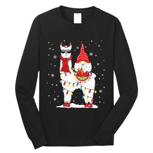 Santa Gnomes Riding Llama Reindeer Christmas Lights Long Sleeve Shirt