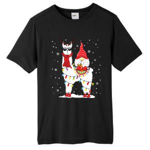 Santa Gnomes Riding Llama Reindeer Christmas Lights Tall Fusion ChromaSoft Performance T-Shirt