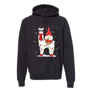 Santa Gnomes Riding Llama Reindeer Christmas Lights Premium Hoodie