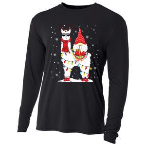 Santa Gnomes Riding Llama Reindeer Christmas Lights Cooling Performance Long Sleeve Crew