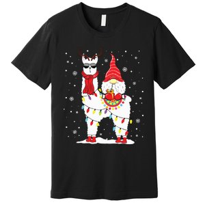 Santa Gnomes Riding Llama Reindeer Christmas Lights Premium T-Shirt