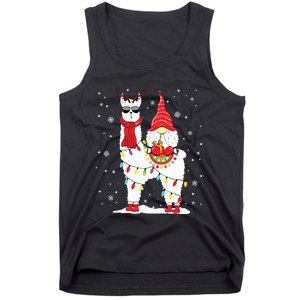 Santa Gnomes Riding Llama Reindeer Christmas Lights Tank Top