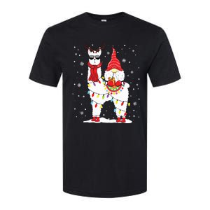 Santa Gnomes Riding Llama Reindeer Christmas Lights Softstyle CVC T-Shirt