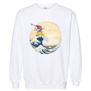 Surfing Gnome Riding Great Wave Off Kanagawa Gnome Garment-Dyed Sweatshirt