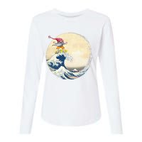 Surfing Gnome Riding Great Wave Off Kanagawa Gnome Womens Cotton Relaxed Long Sleeve T-Shirt