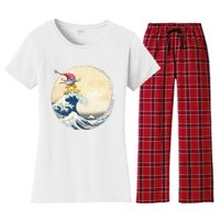 Surfing Gnome Riding Great Wave Off Kanagawa Gnome Women's Flannel Pajama Set