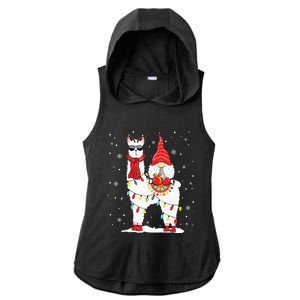 Santa Gnomes Riding Llama Reindeer Christmas Lights Ladies PosiCharge Tri-Blend Wicking Draft Hoodie Tank