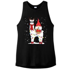 Santa Gnomes Riding Llama Reindeer Christmas Lights Ladies PosiCharge Tri-Blend Wicking Tank