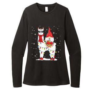 Santa Gnomes Riding Llama Reindeer Christmas Lights Womens CVC Long Sleeve Shirt