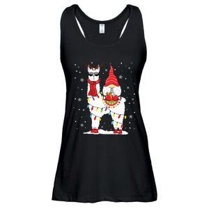 Santa Gnomes Riding Llama Reindeer Christmas Lights Ladies Essential Flowy Tank