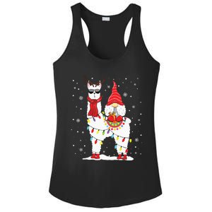 Santa Gnomes Riding Llama Reindeer Christmas Lights Ladies PosiCharge Competitor Racerback Tank