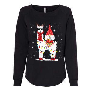 Santa Gnomes Riding Llama Reindeer Christmas Lights Womens California Wash Sweatshirt