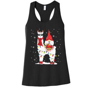 Santa Gnomes Riding Llama Reindeer Christmas Lights Women's Racerback Tank