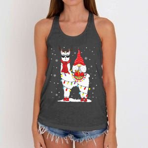 Santa Gnomes Riding Llama Reindeer Christmas Lights Women's Knotted Racerback Tank