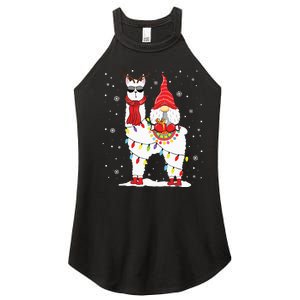 Santa Gnomes Riding Llama Reindeer Christmas Lights Women's Perfect Tri Rocker Tank