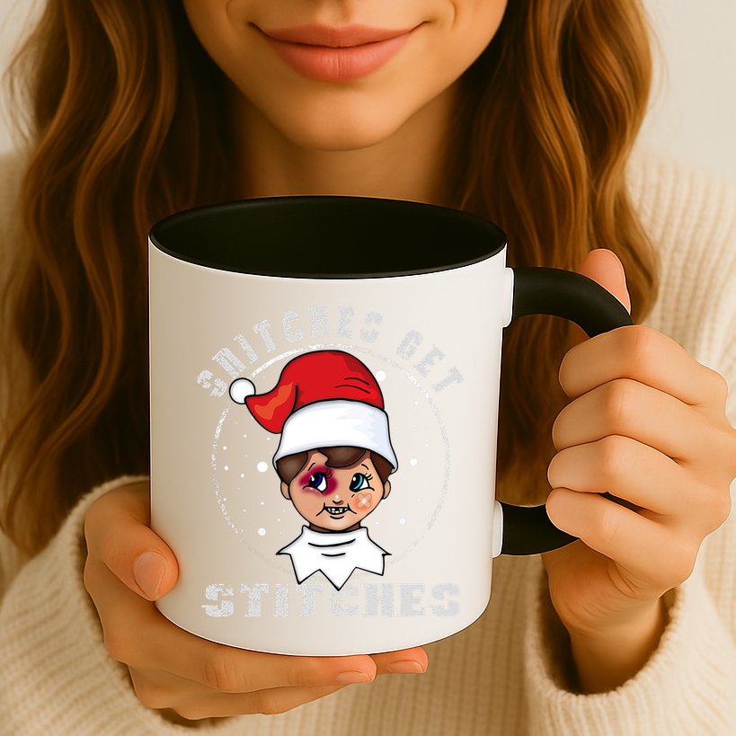 Snitches Get Stitches Elf Xmas Funny Snitches Get Stitches Mug