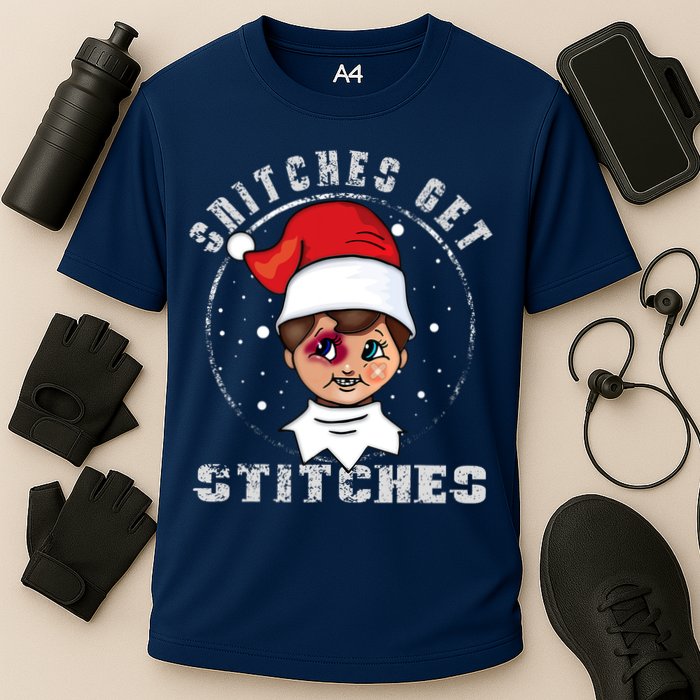 Snitches Get Stitches Elf Xmas Funny Snitches Get Stitches Cooling Performance Crew T-Shirt