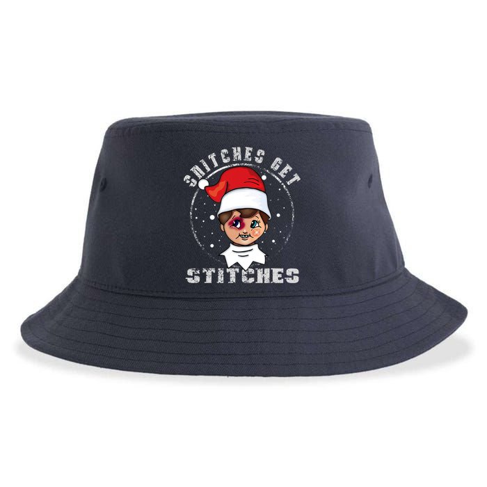 Snitches Get Stitches Elf Xmas Funny Snitches Get Stitches Sustainable Bucket Hat