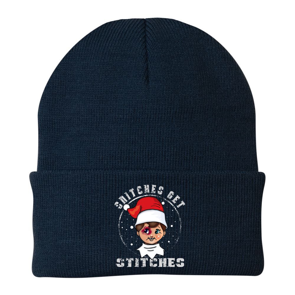 Snitches Get Stitches Elf Xmas Funny Snitches Get Stitches Beanie