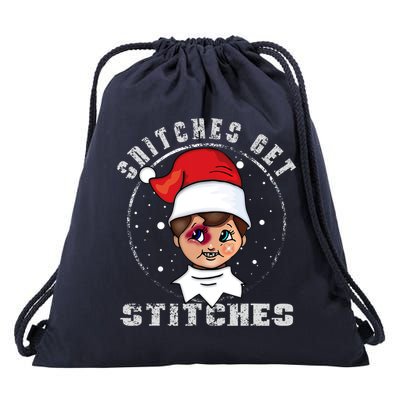 Snitches Get Stitches Elf Xmas Funny Snitches Get Stitches Drawstring Bag
