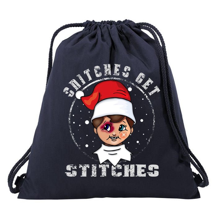 Snitches Get Stitches Elf Xmas Funny Snitches Get Stitches Drawstring Bag